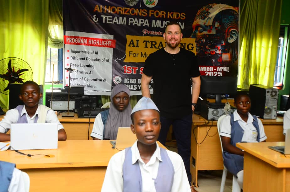 Students inside the AI Horizons for Kids computer lab in Lagos, Nigeria