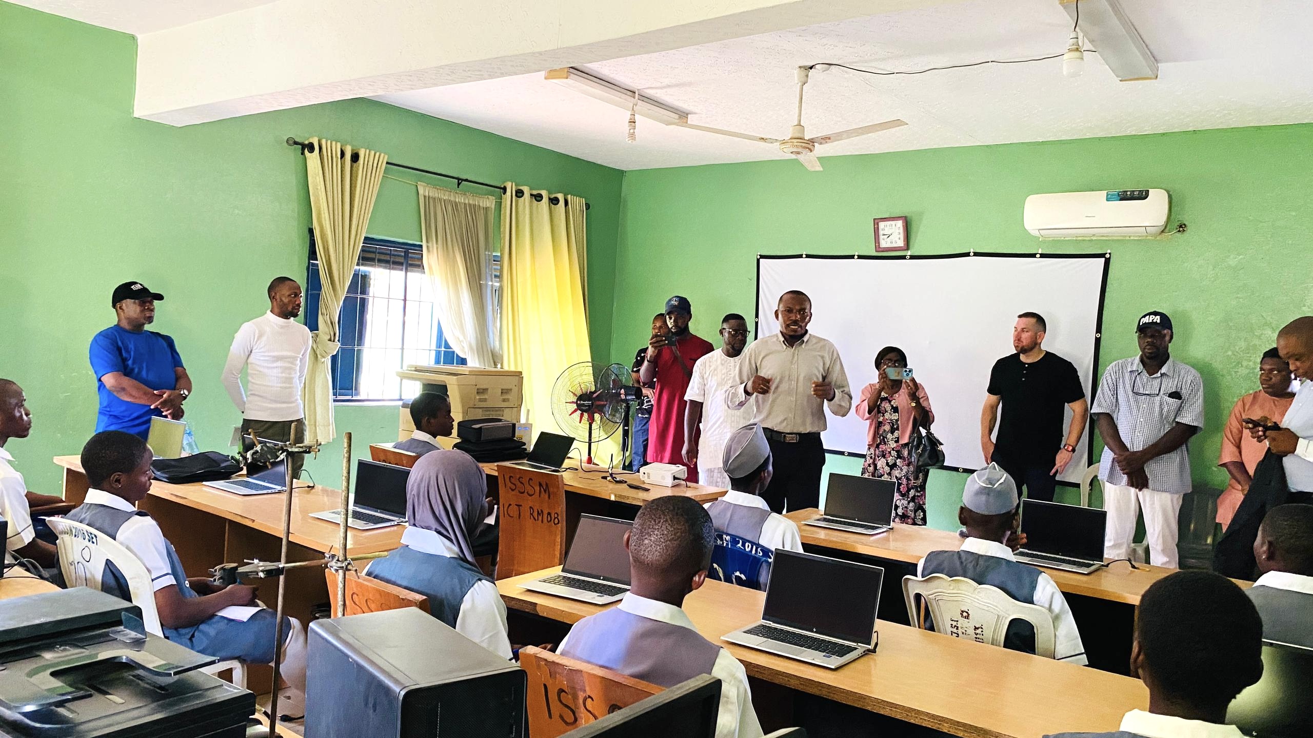 Students learning with laptops in the Lagos AI lab